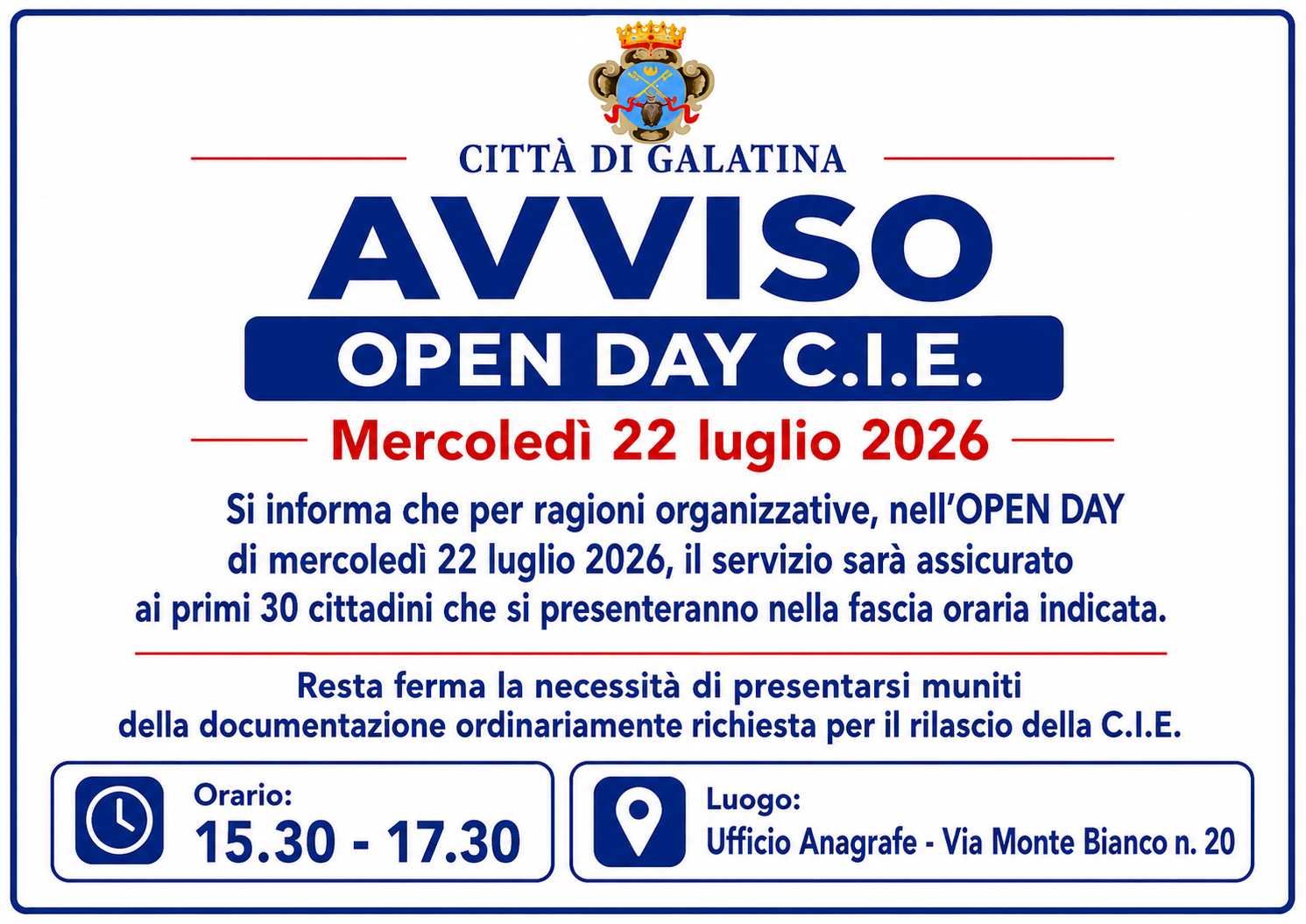 Avviso grafico - Open day 22 luglio 2026
